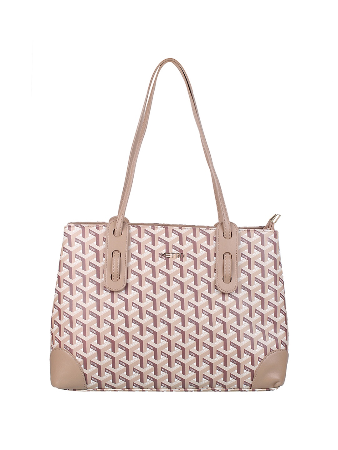 

Metro Geometric Printed Structured Shoulder Bag, Beige