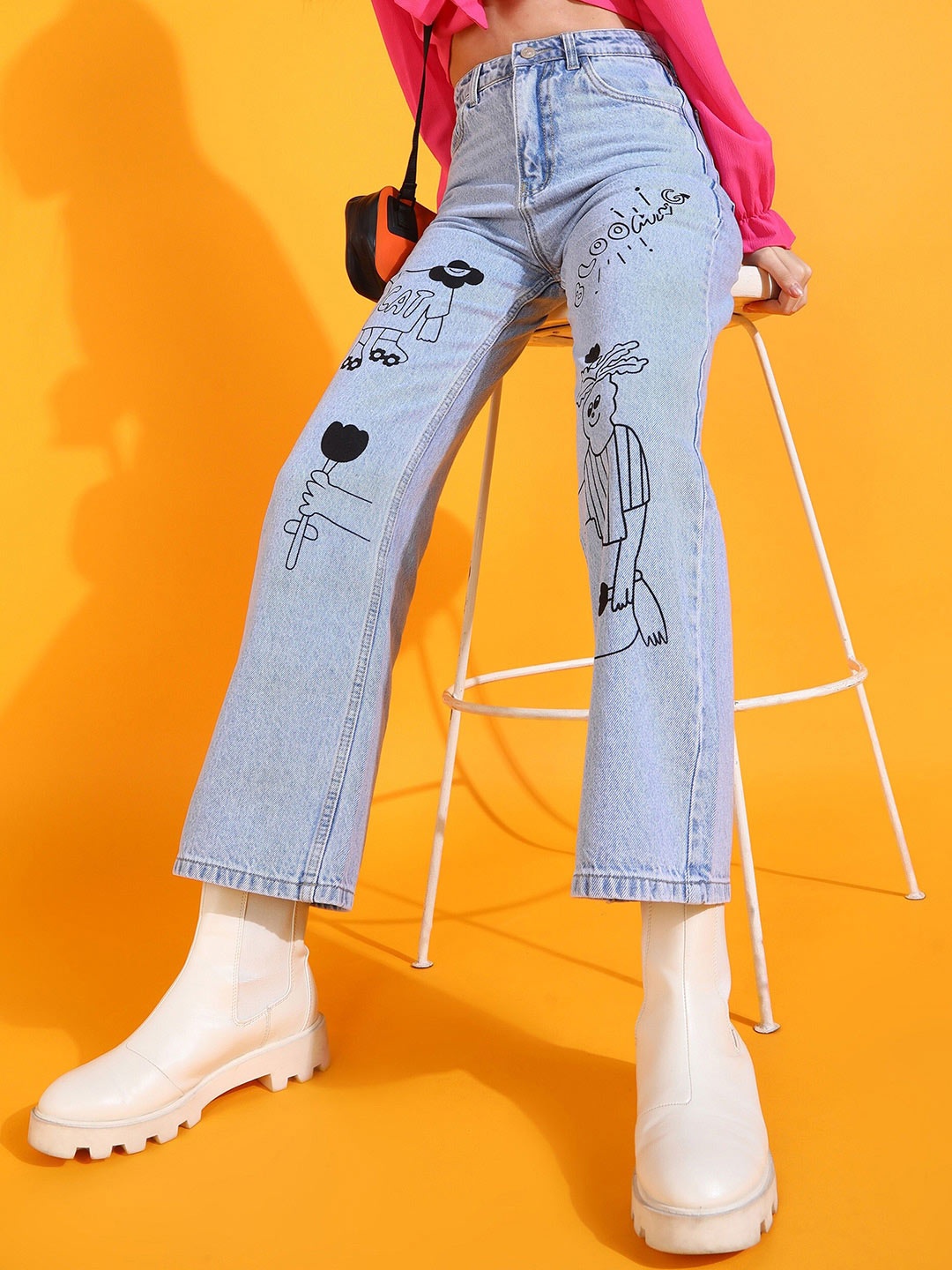

SHECZZAR Women Original Slim Fit High-Rise Printed Jeans, Blue