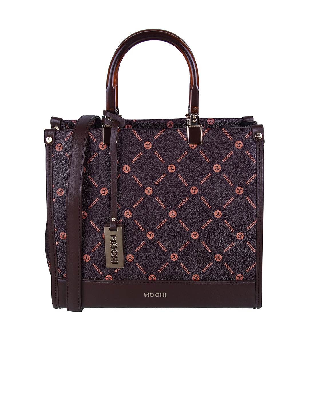 

Mochi Geometric Printed Structured Handheld Bag, Brown