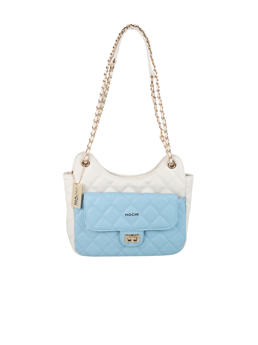 

Mochi Colourblocked Quilted PU Structured Shoulder Bag, Blue