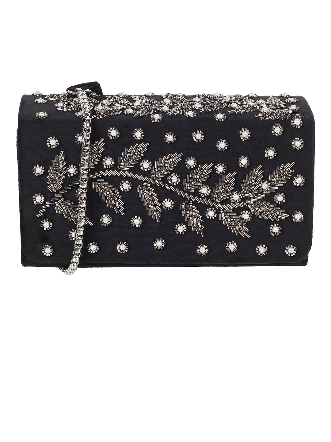 

Mochi Embellished Foldover Clutch, Black