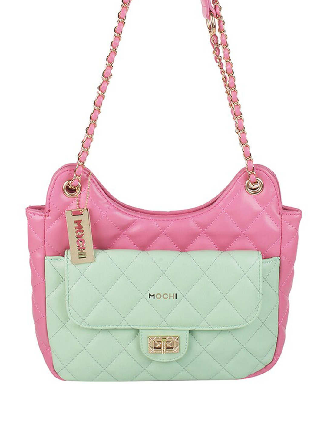 

Mochi Colourblocked Structured Shoulder Bag with Quilted, Green