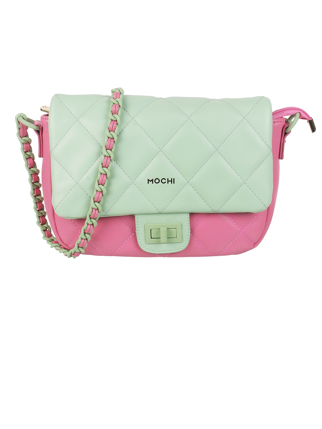 

Mochi Colourblocked Structured Quilted Sling Bag, Green