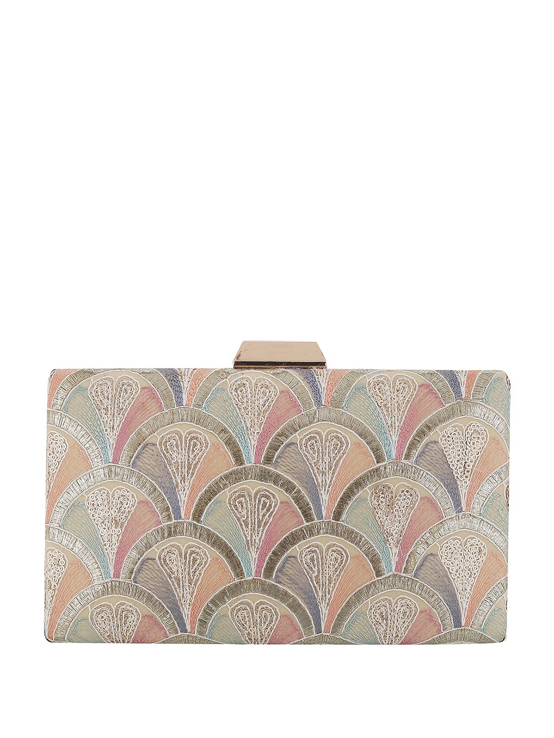 

WALKWAY by Metro Embroidered Embellished Box Clutch, Gold