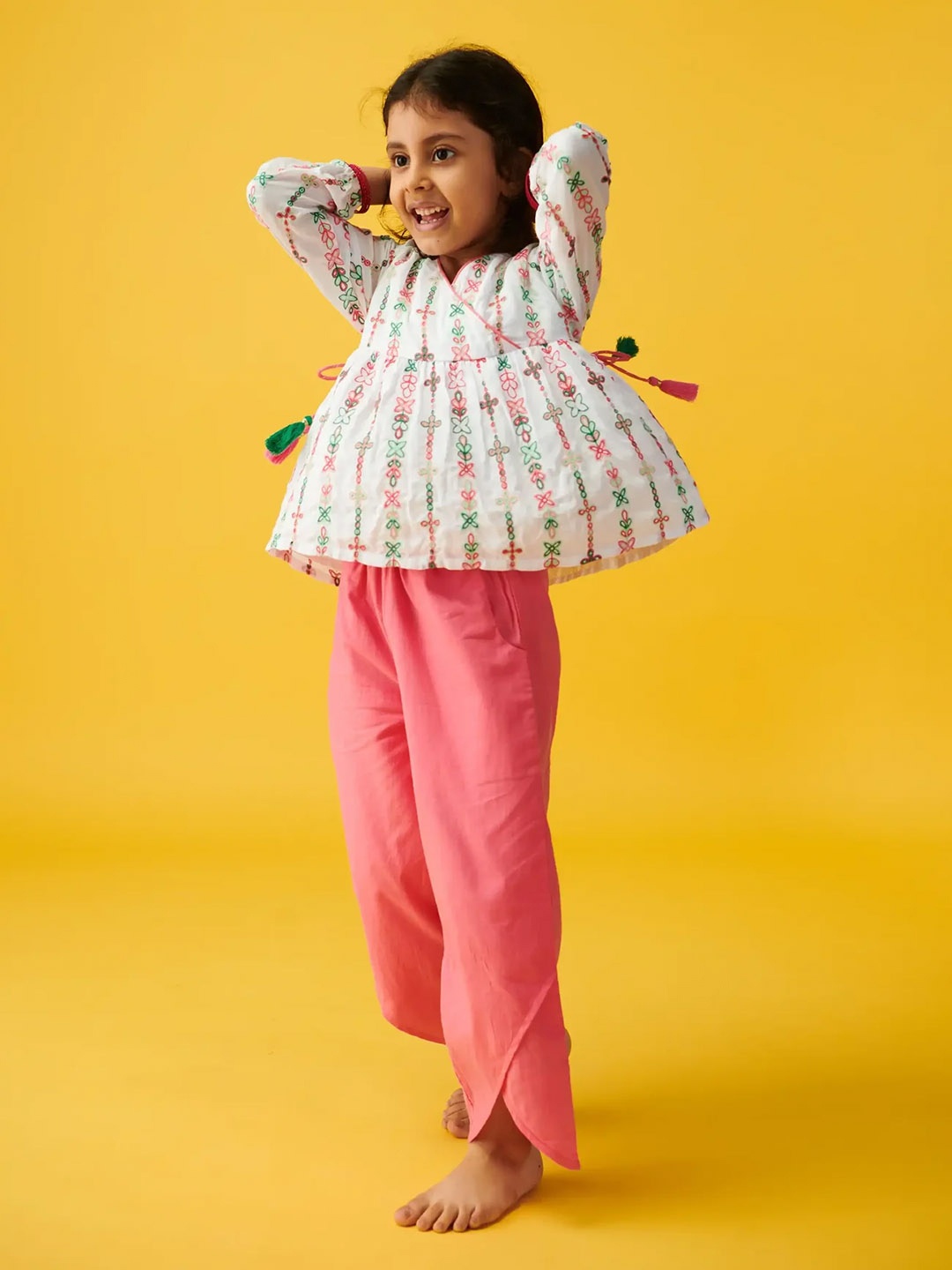

Somersault Girls Embroidered Pure Cotton Top with Trousers, White
