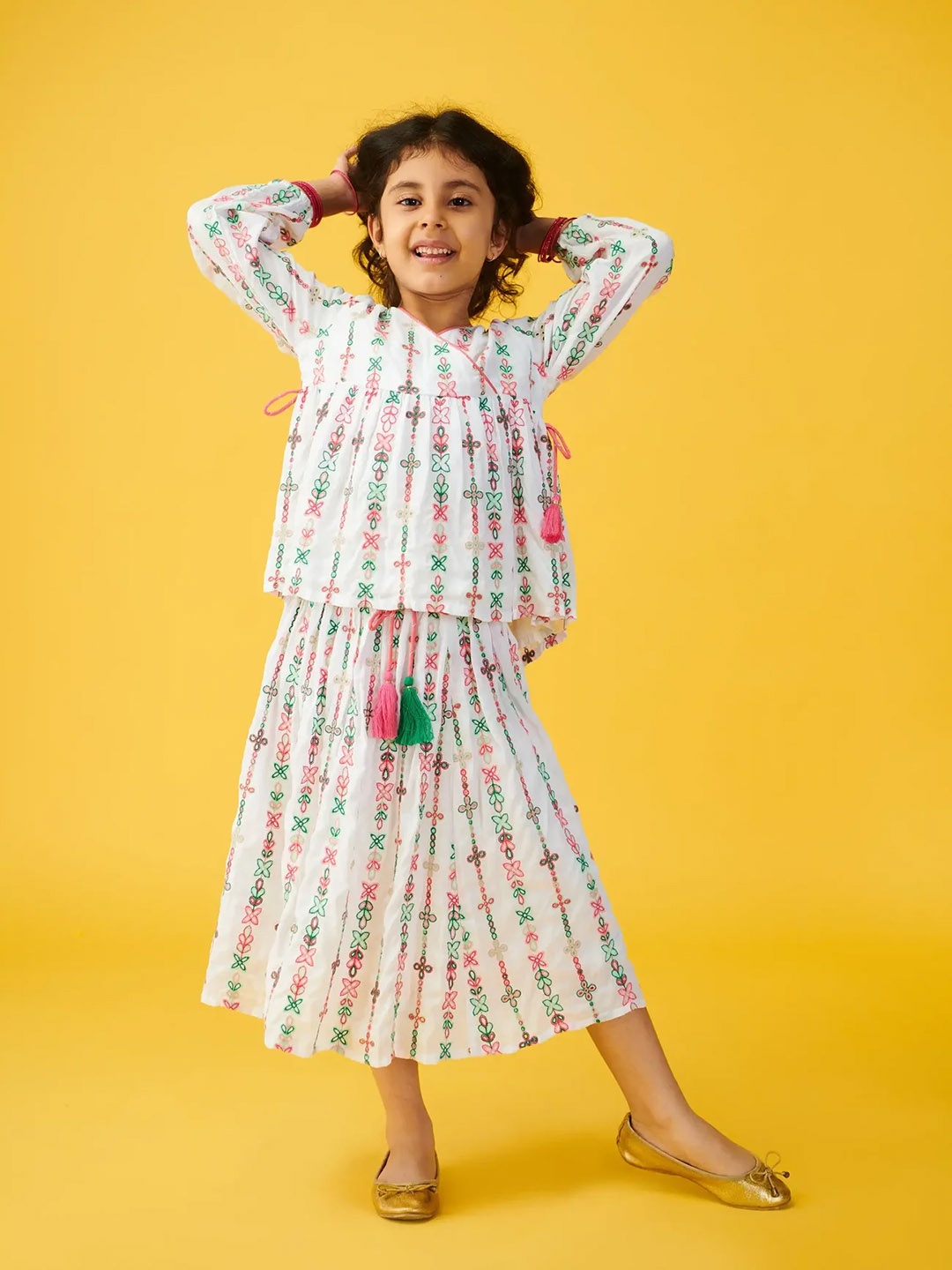 

Somersault Girls Embroidered Pure Cotton Tunic with Skirt, White
