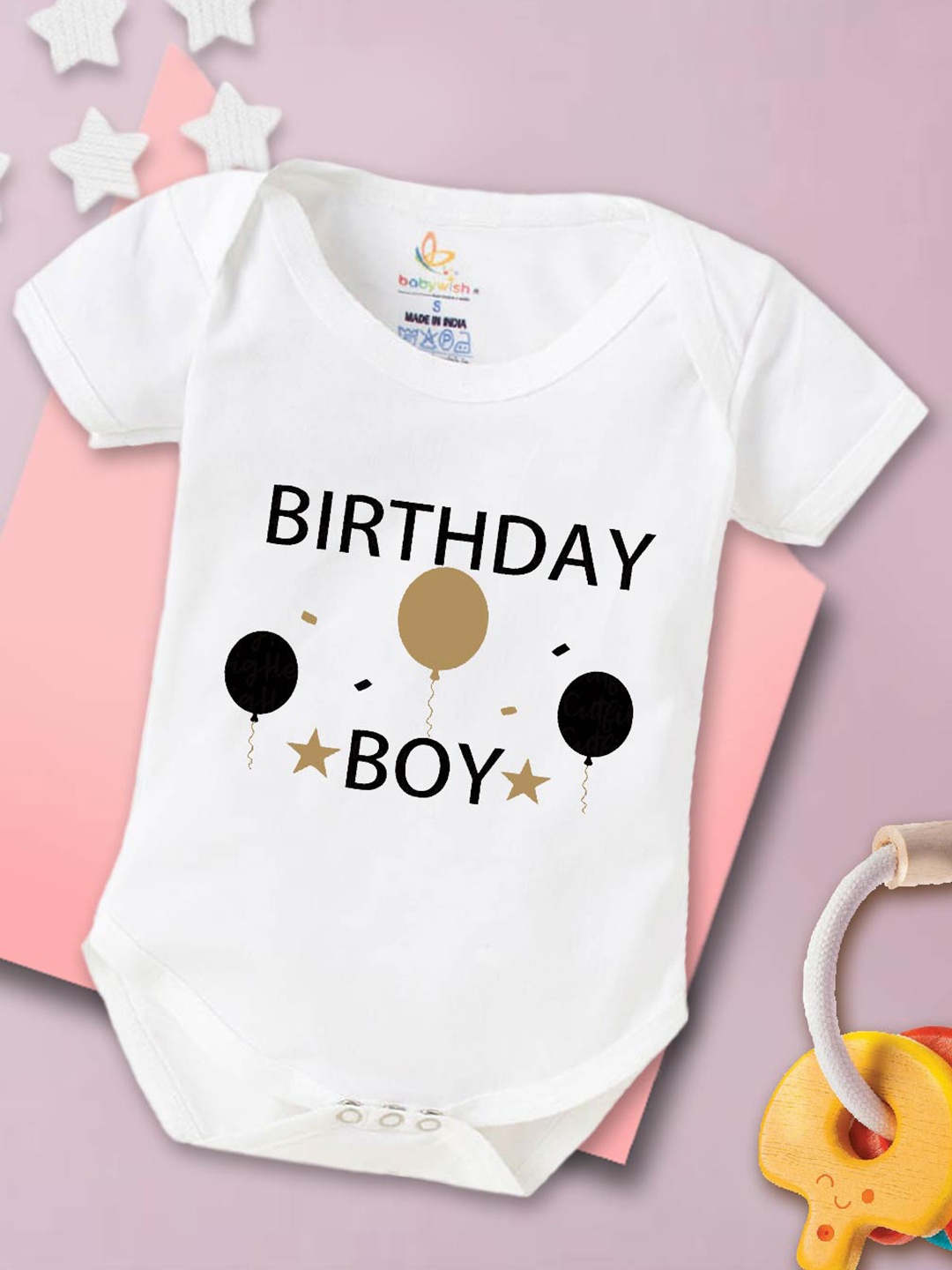 

Babywish Infant Boys Birthday Boy Printed Pure Cotton Bodysuit, White