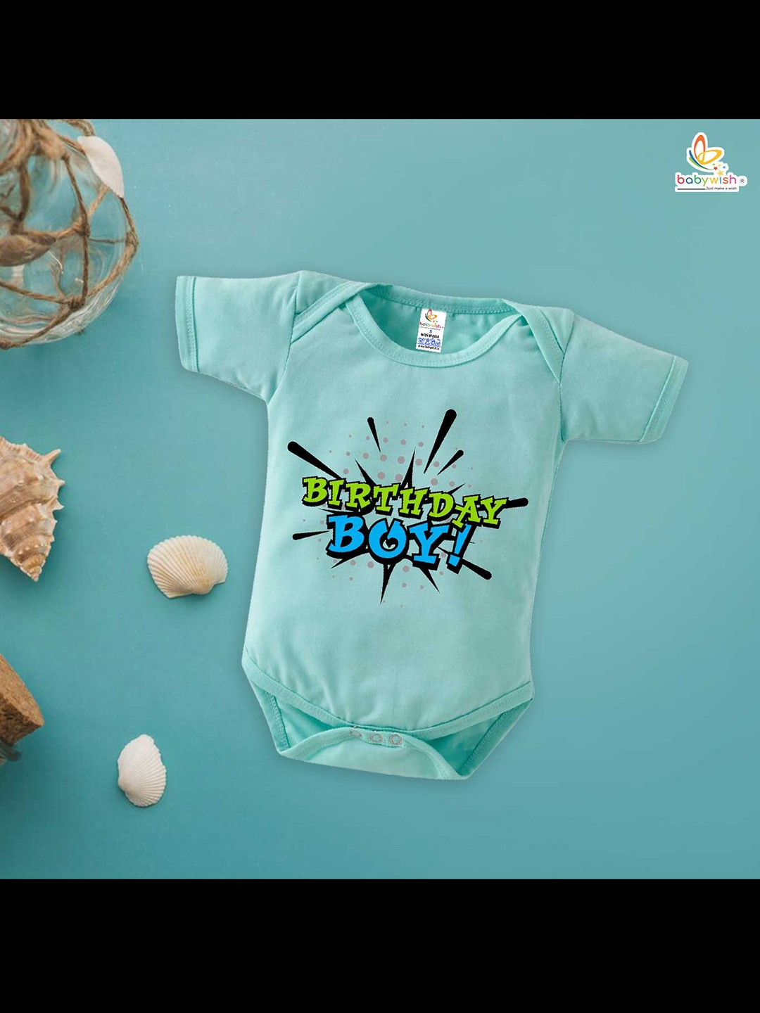 

Babywish Infants Birthday Boy Printed Cotton Bodysuit, Sea green