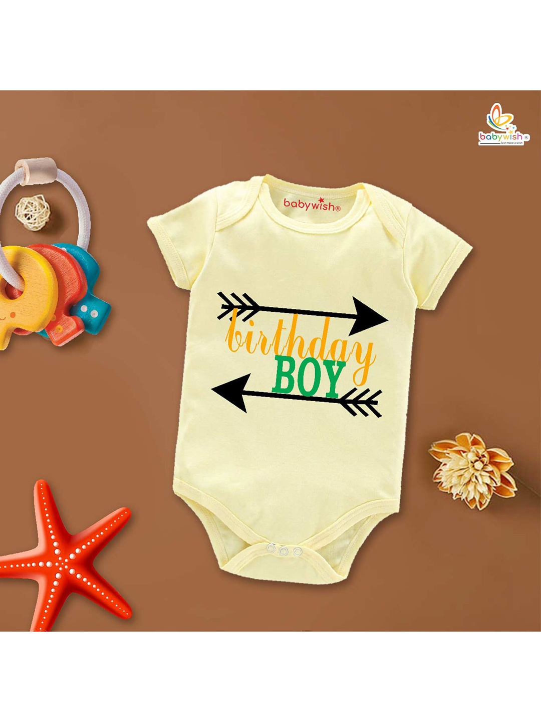 

Babywish Infants Birthday Boy Printed Pure Cotton Infants Bodysuit, Yellow