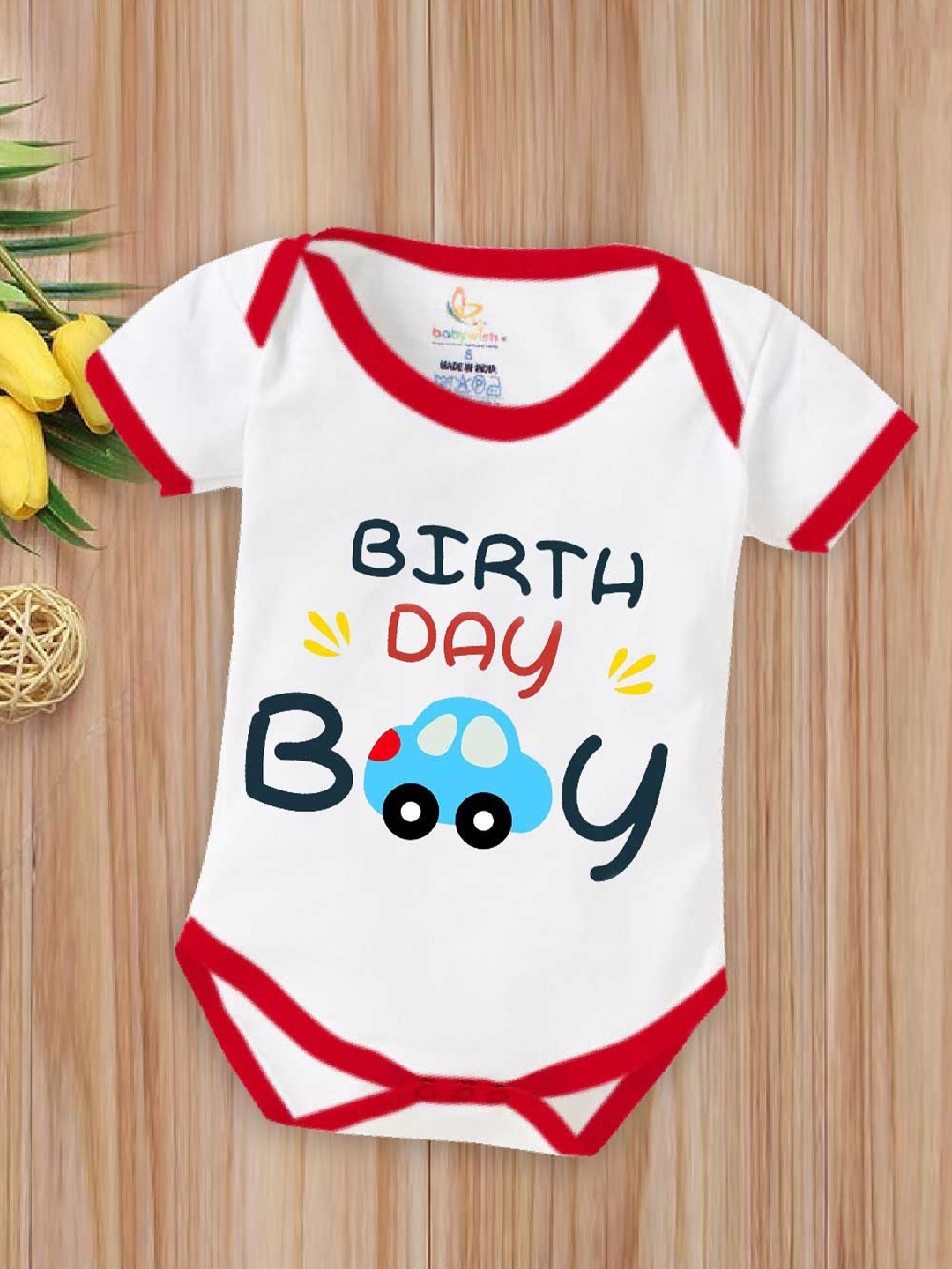 

Babywish Infants Kids Printed Cotton Bodysuit, White