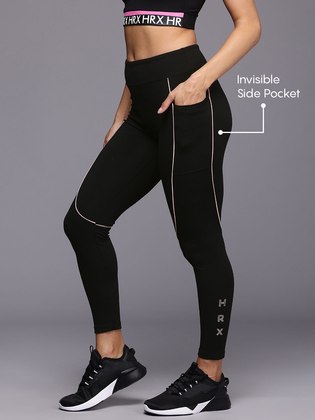 

HRX by Hrithik Roshan Women Rapid Dry High Rise Slim Fit Training Tights, Black