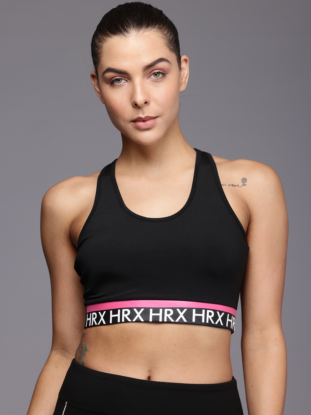 

HRX by Hrithik Roshan Lightly Padded Full Coverage Running Bra HRX_SS24_W_BA_KR021_A, Black