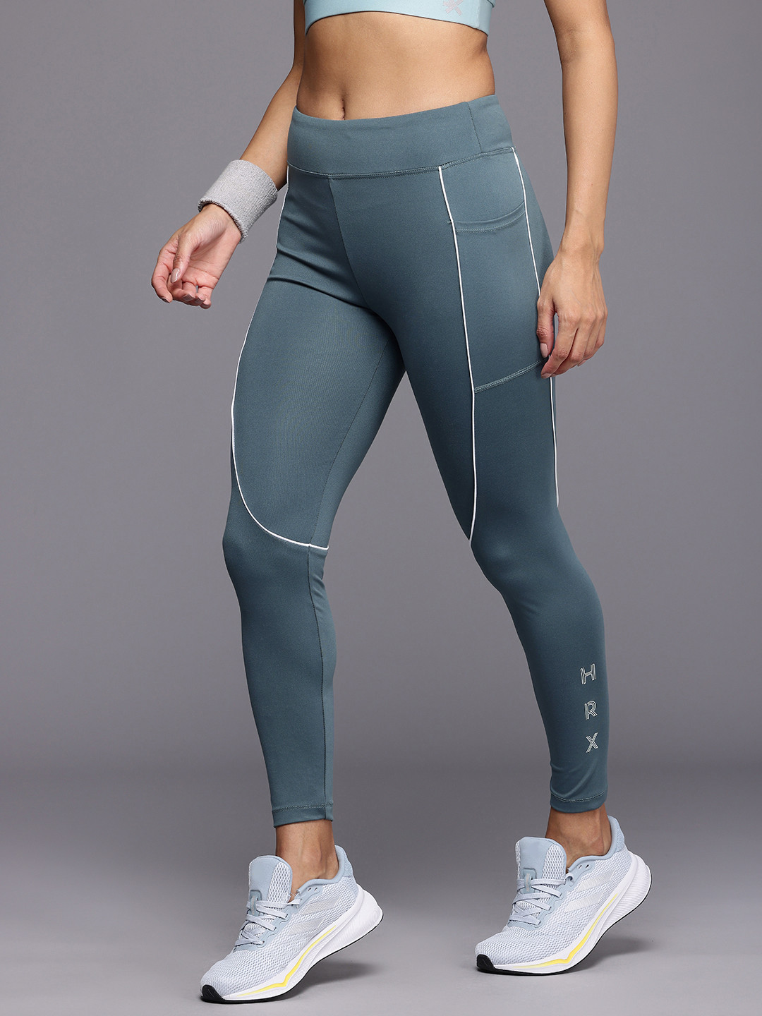 

HRX by Hrithik Roshan Women Antimicrobial & Rapid Dry High Rise Slim Fit Training Tights, Grey