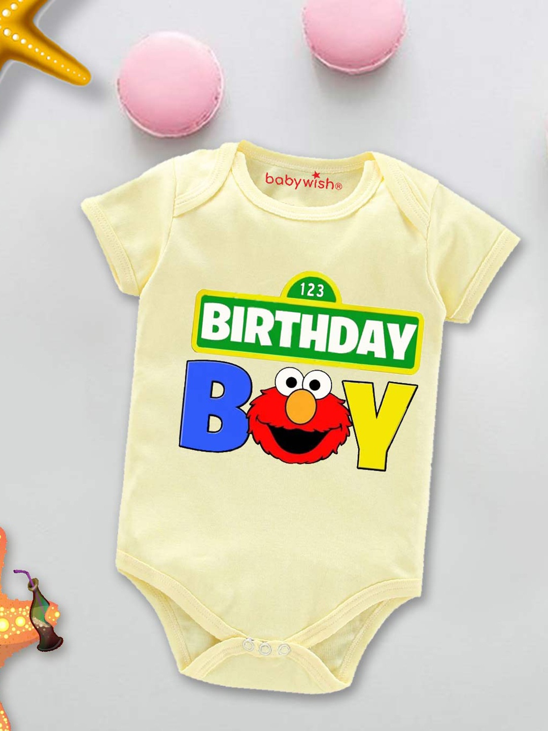 Babywish Kids Typography Printed Bodysuit, Yellow