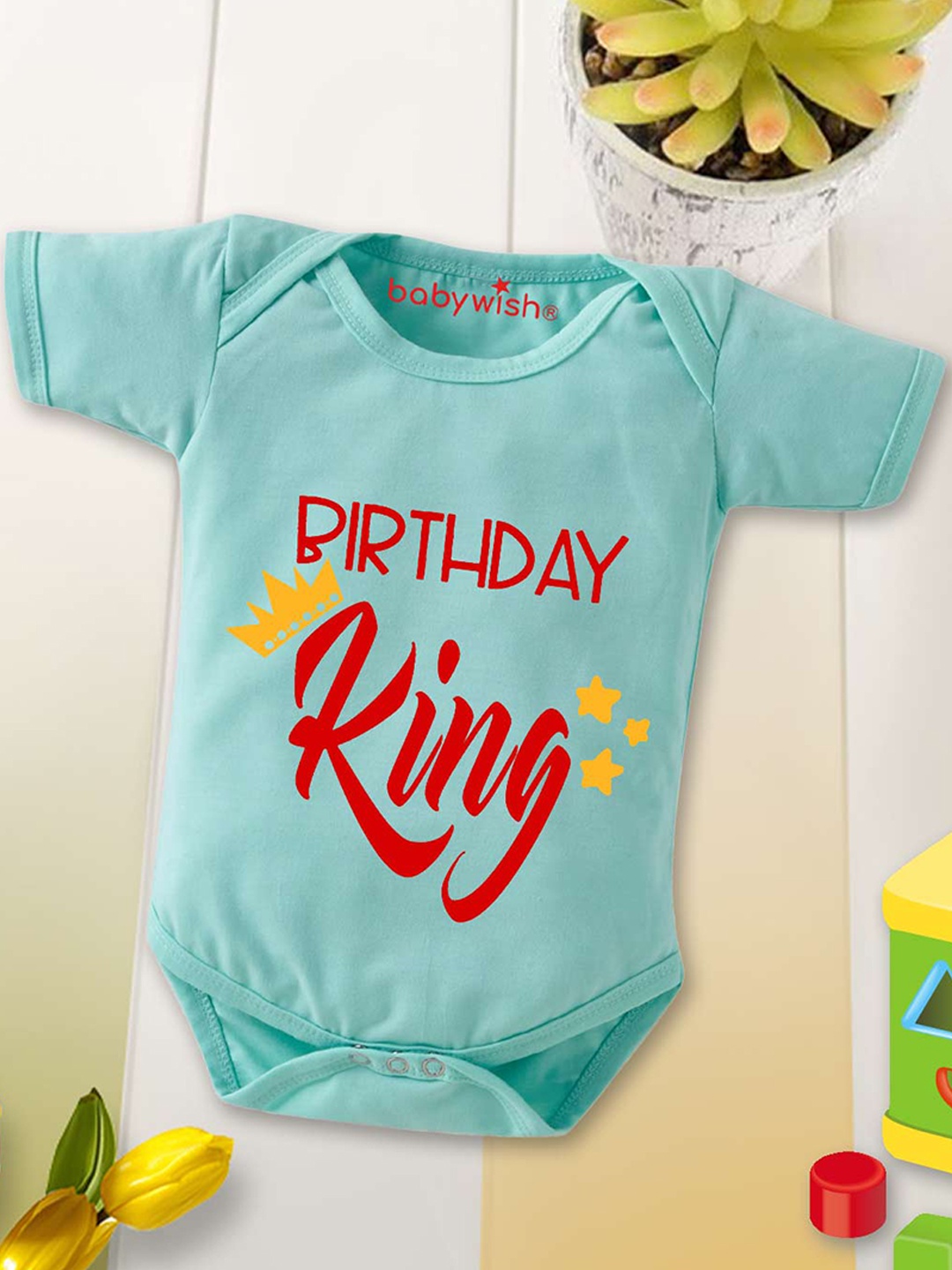 

Babywish Kids Typography Printed Cotton Bodysuit, Sea green