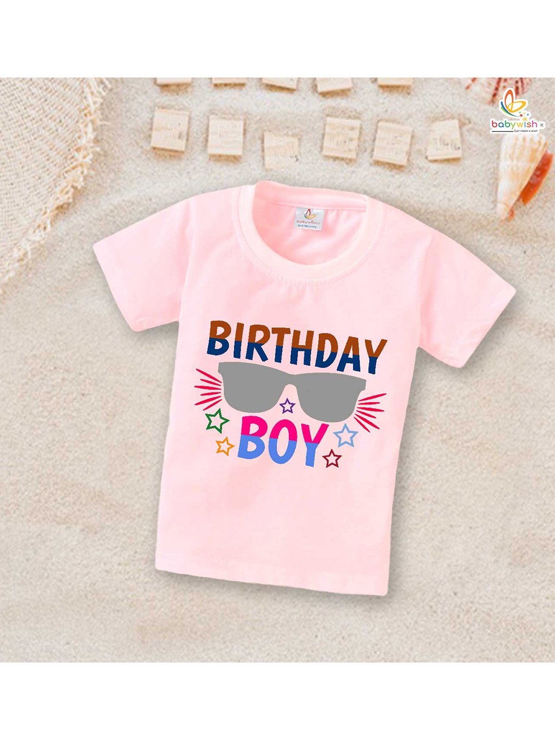 Babywish Boys Typography Printed Cotton Relaxed Fit T-shirt, Pink