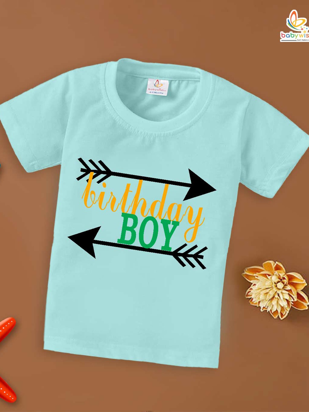 

Babywish Boys Typography Printed Cotton T-shirt, Sea green