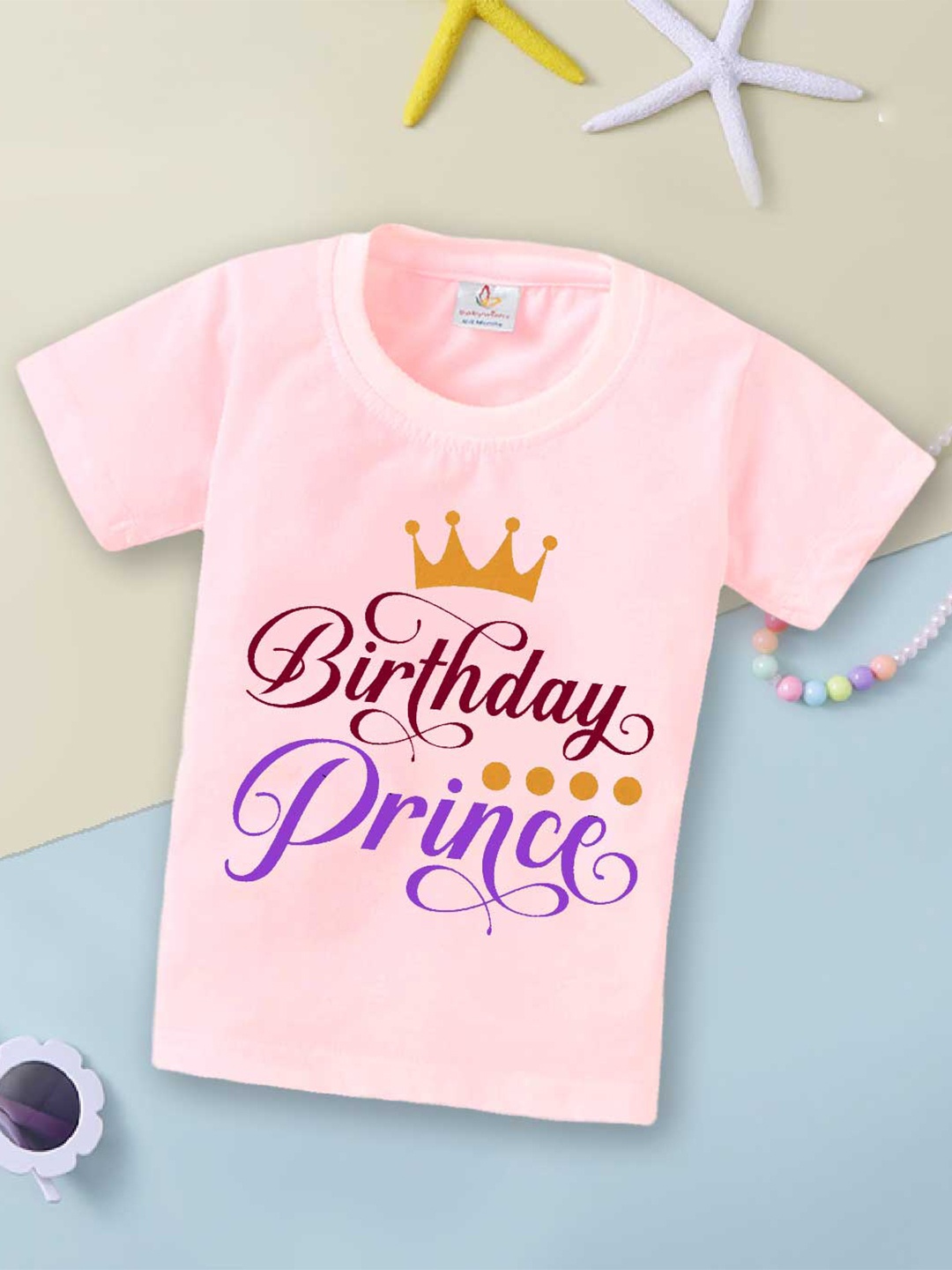 Babywish Boys Typography Printed Cotton T-shirt, Pink