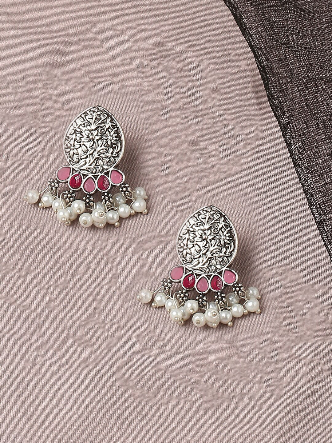 

OOMPH Artificial Stones Studded & Beads Beaded Drop Earrings, Silver