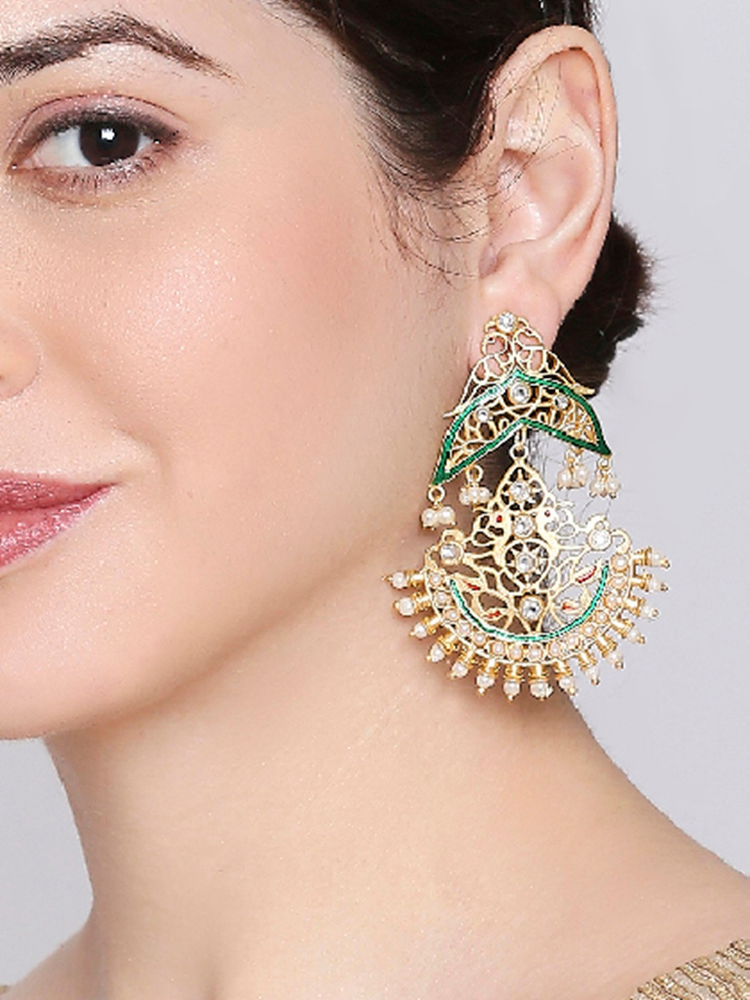 

OOMPH Kundan Studded Contemporary Chandbalis, Gold