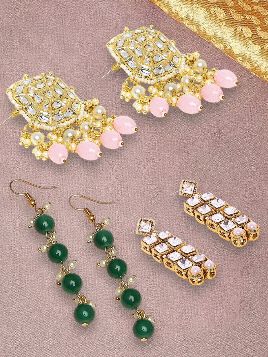 

OOMPH Set Of 3 Drop Earrings, Green