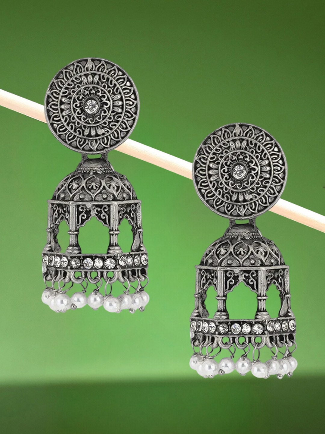

OOMPH Contemporary Oxidised Jhumkas, White