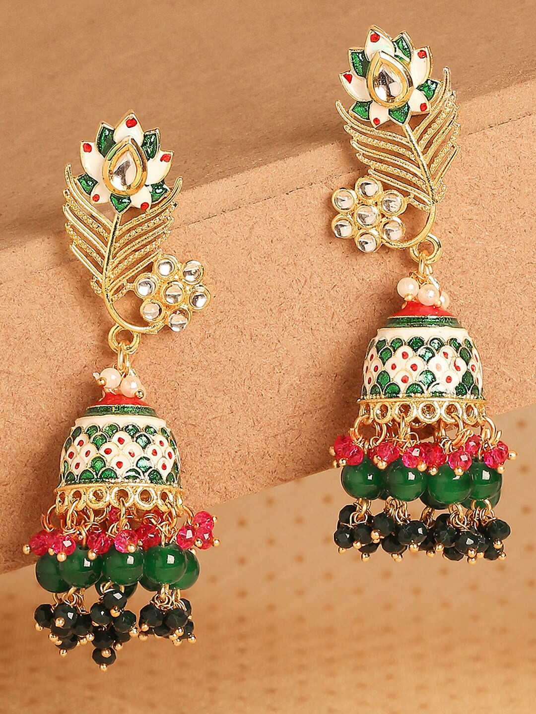 

OOMPH Peacock Shaped Jhumkas, Red
