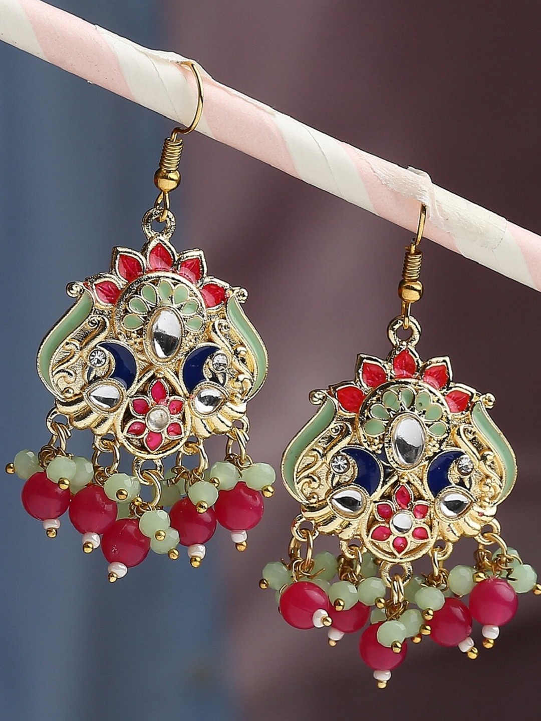 

OOMPH Peacock Shaped Jhumkas, Pink
