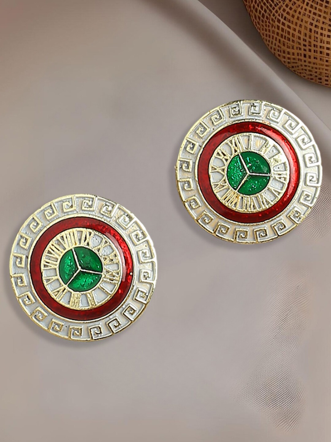 

OOMPH Enamelled Circular Studs Earrings, Gold