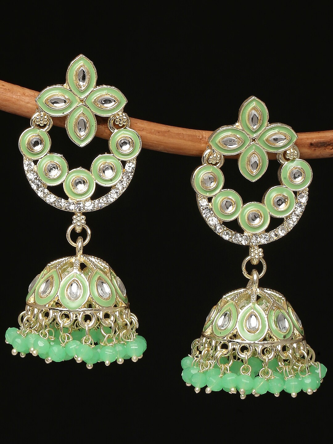 

OOMPH Meenakari & Kundan Floral Jhumkas, Green