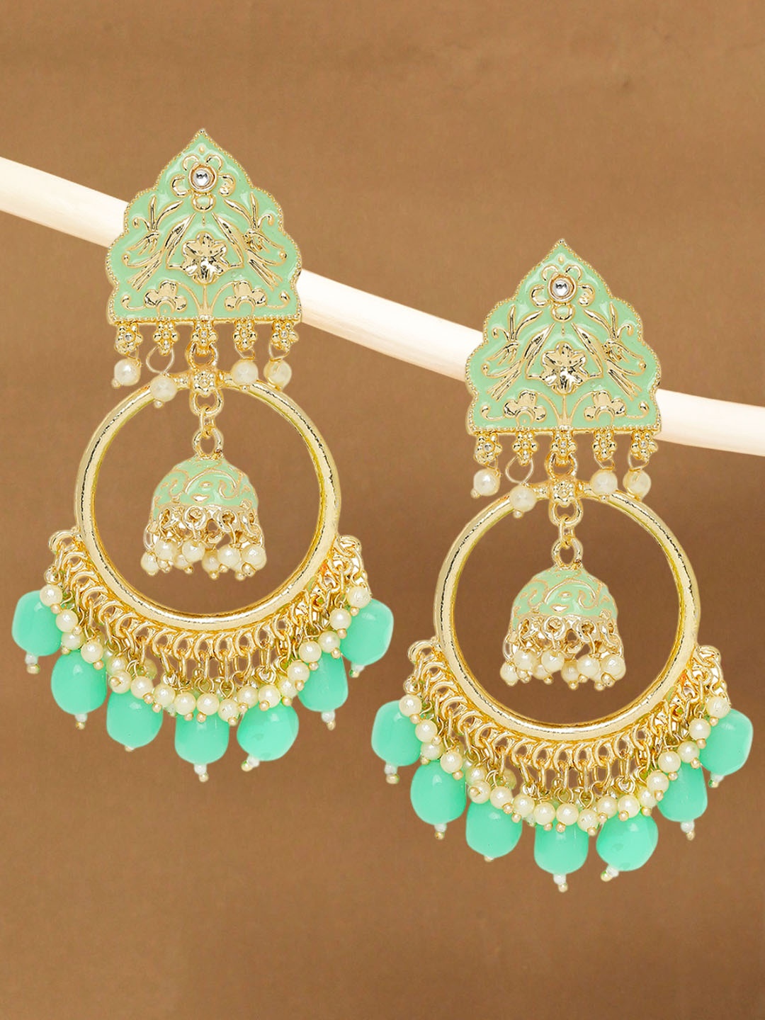 

OOMPH Kundan & Pearl Floral Chandbalis, White
