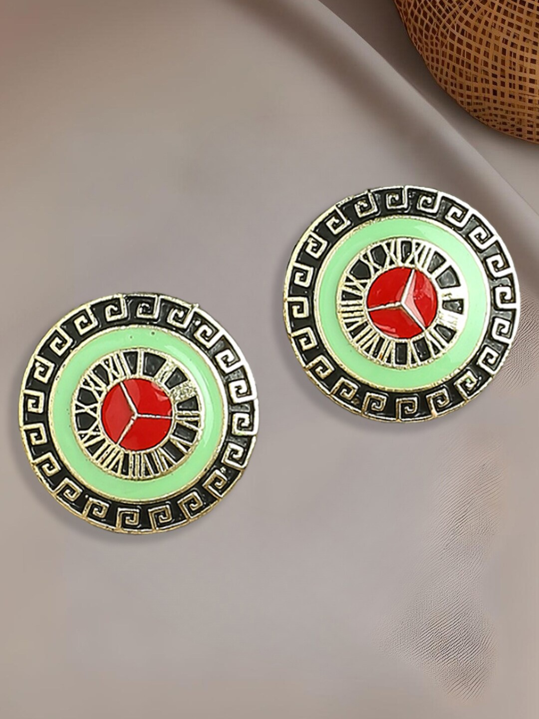 

OOMPH Meenakari Enamel Circular Studs Earrings, Green