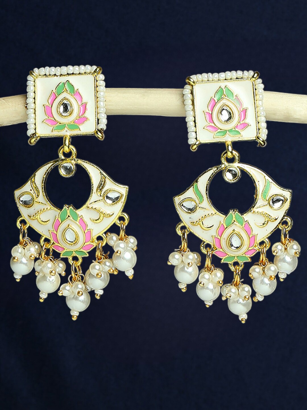 

OOMPH Meenakari Contemporary Drop Earrings, White