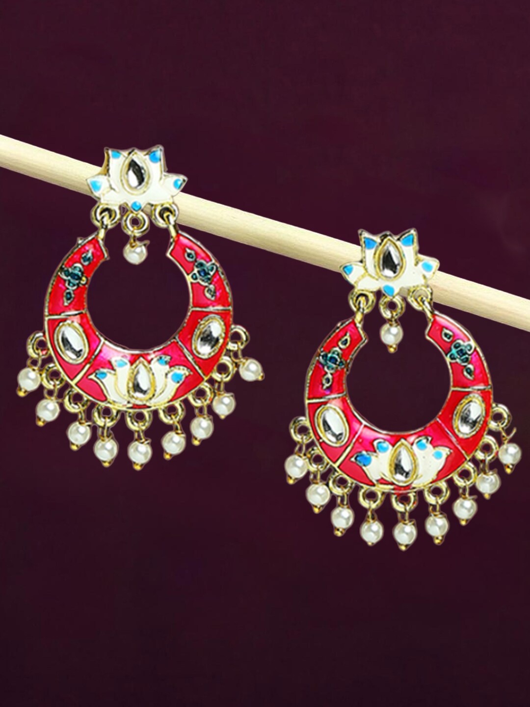 

OOMPH Meenakari Floral Chandbalis Earrings, Pink