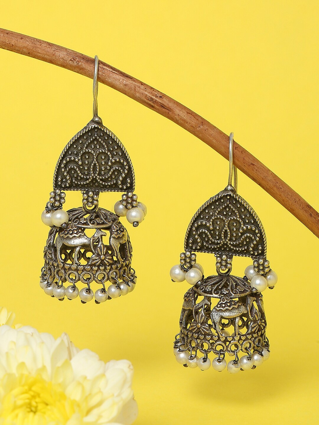 

OOMPH Oxidised Dome Shaped Jhumkas, Silver