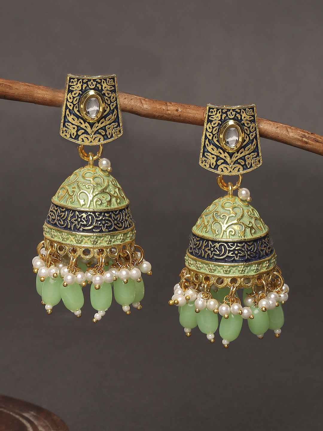 

OOMPH Dome Shaped Jhumkas, Green