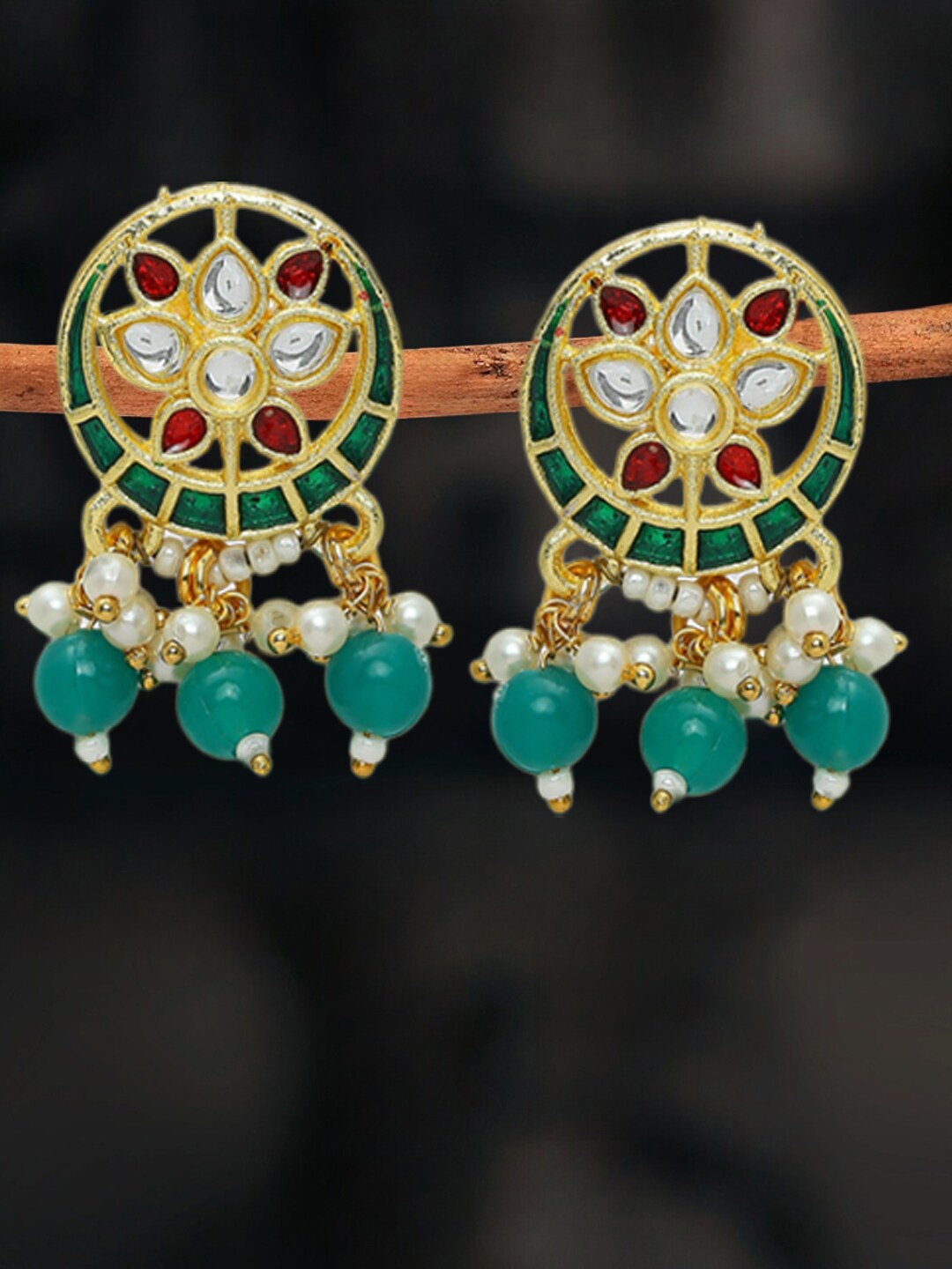 

OOMPH Kundan Studded Floral Meenakari Studs, Gold
