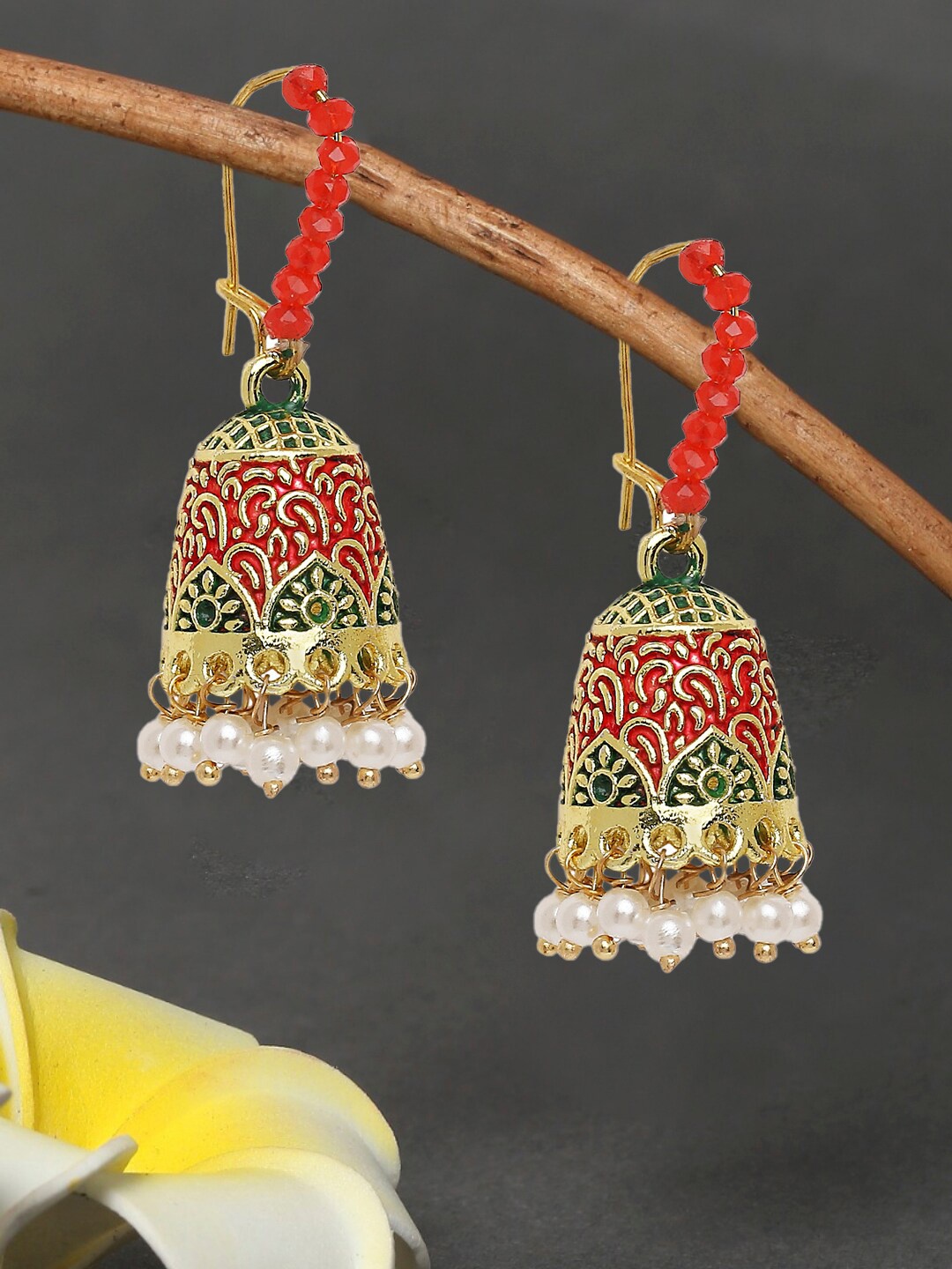 

OOMPH Dome Shaped Meenakari Jhumkas, Gold
