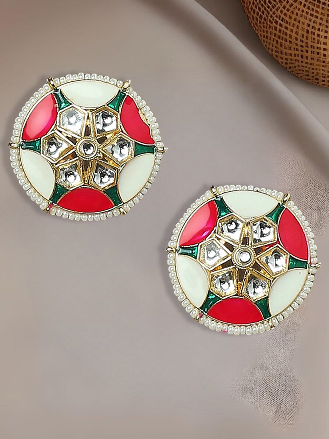 

OOMPH Enamelled Meenakari Circular Studs, Gold