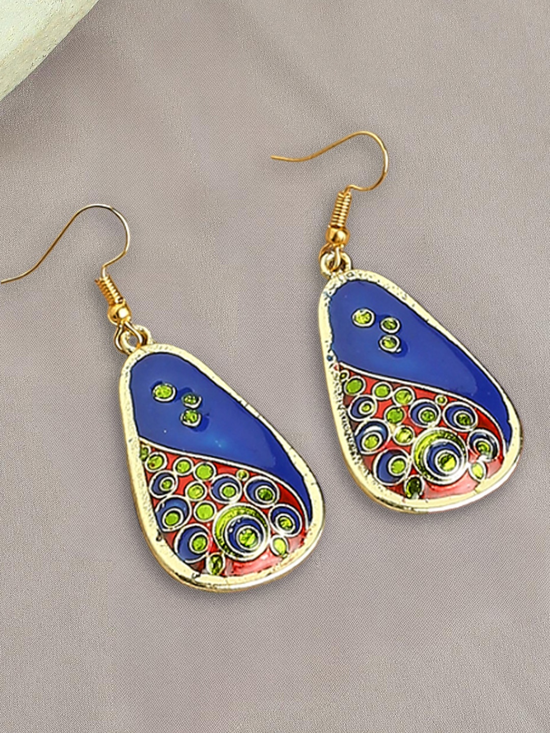 

OOMPH Peacock Shaped Meenakari Drop Earrings, Gold