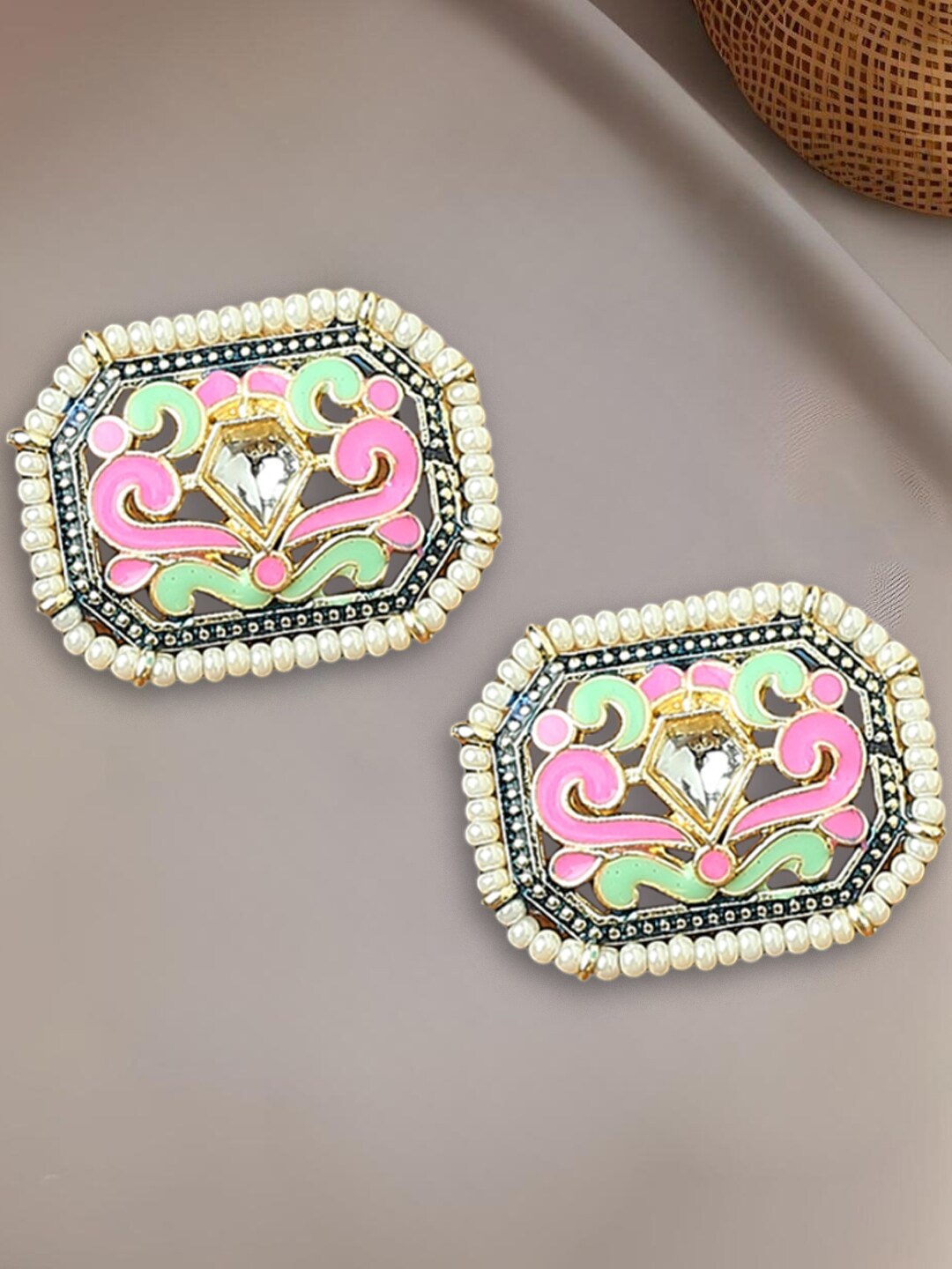 

OOMPH Contemporary Enamelled Meenakari Studs, Gold