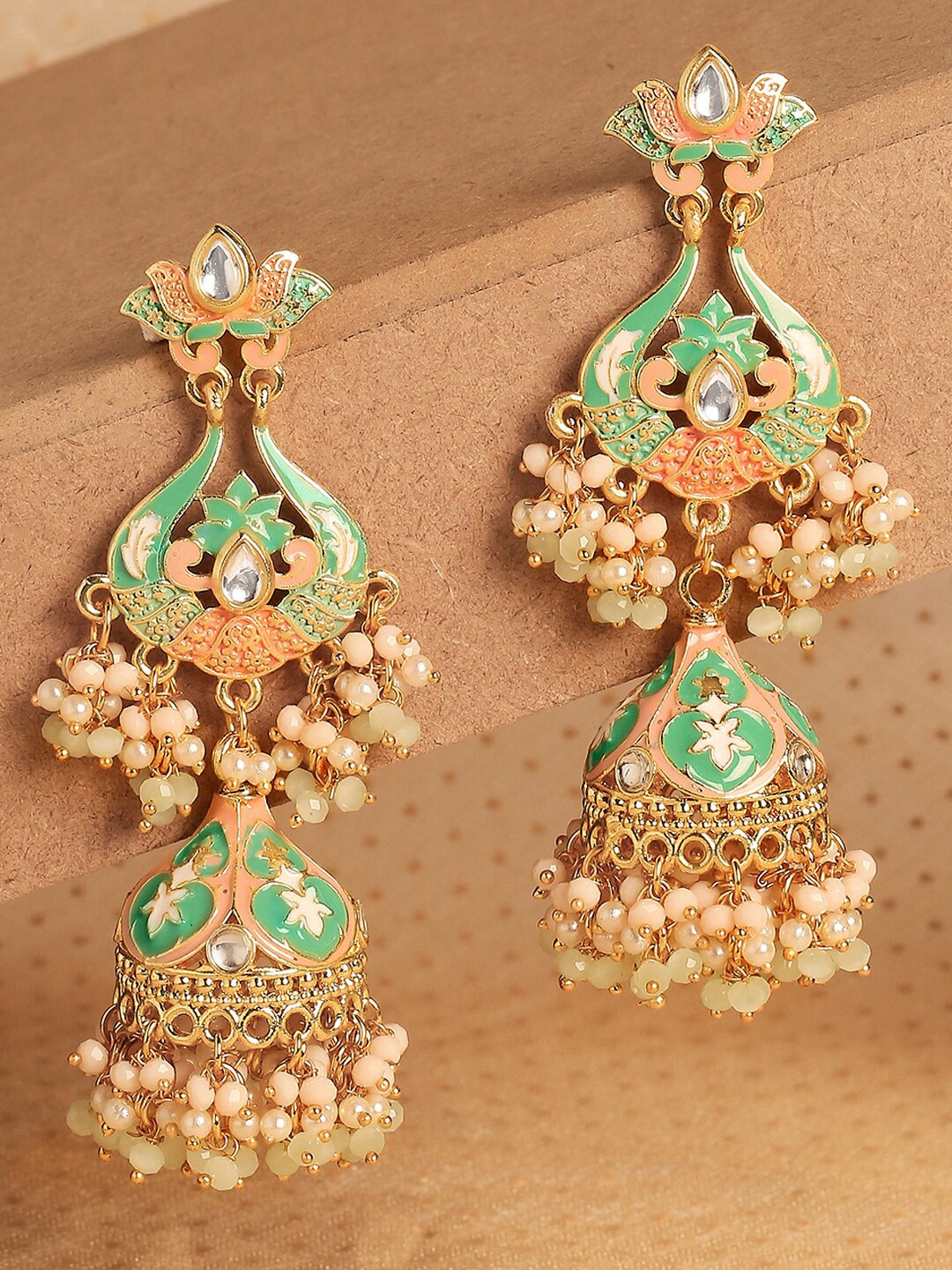 

OOMPH Enamelled Meenakari Classic Drop Earrings, Gold