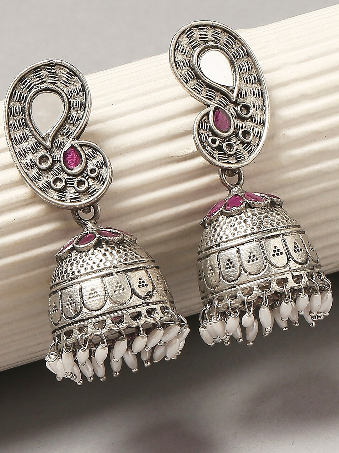

OOMPH Oxidised Pearls Studded Jhumkas, Silver