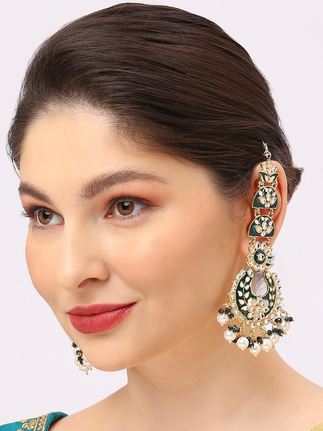 

OOMPH Meenakari Kundan Floral Drop Earrings, Gold