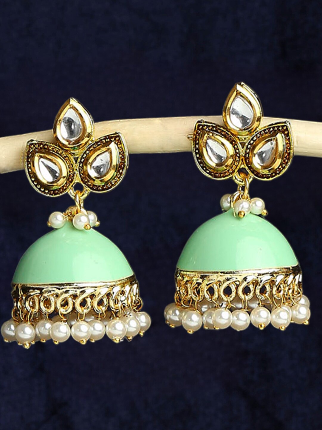 

OOMPH Meenakari Kundan Dome Shaped Jhumkas, Gold