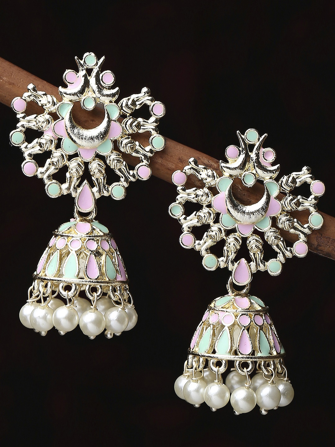 

OOMPH Beads Beaded Dome Shaped Meenakari Jhumkas, Gold