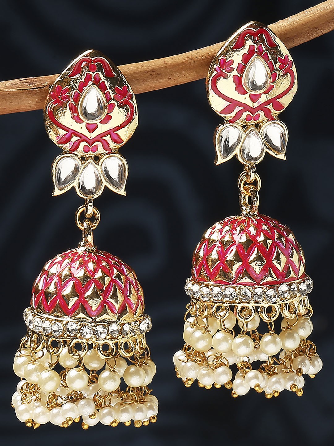 

OOMPH Kundan Dome Shaped Jhumkas, Pink