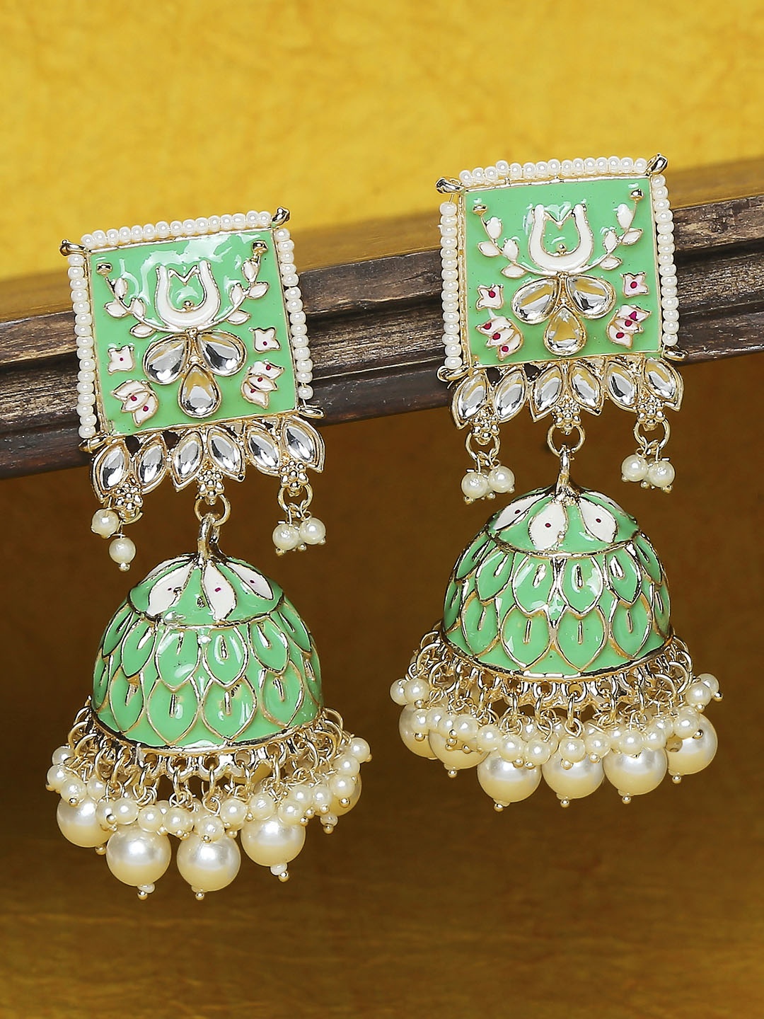 

OOMPH Dome Shaped Kundan Jhumkas, Green