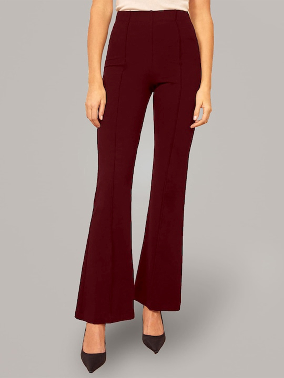 

AUSK Women Relaxed High-Rise Bootcut Trousers, Maroon