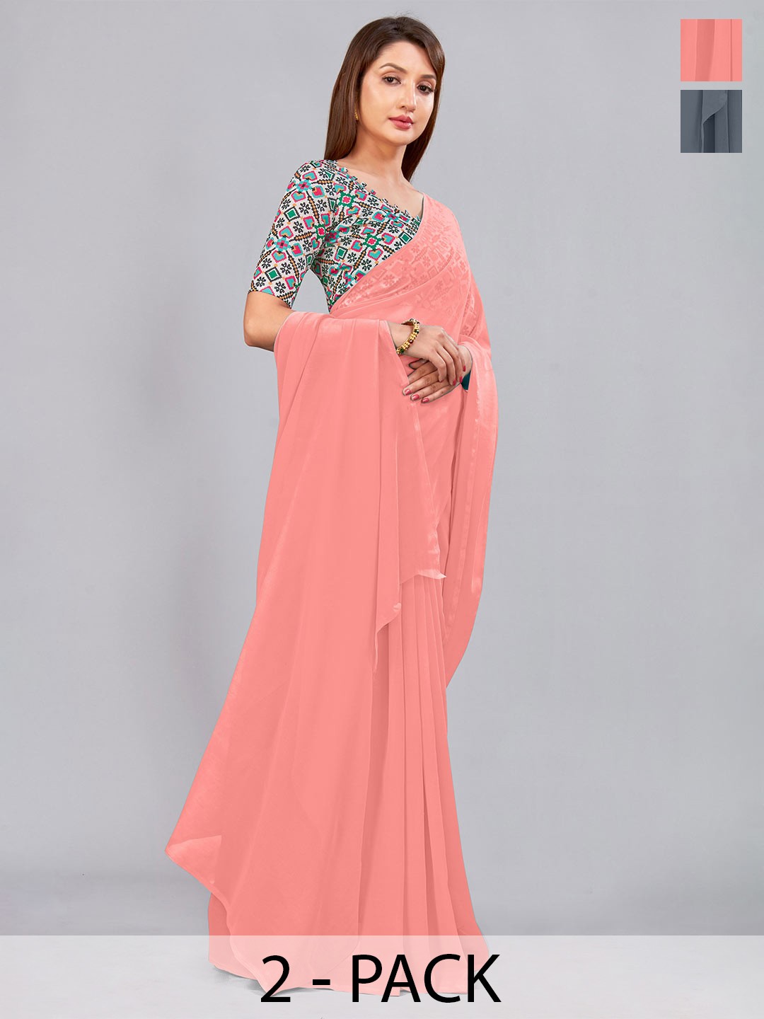 

CastilloFab Selection Of 2 Ethnic Pure Georgette Sarees, Peach